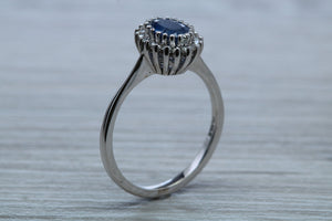 Halo set Blue Sapphire and Diamond Ring