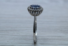 Load image into Gallery viewer, Halo set Blue Sapphire and Diamond Ring