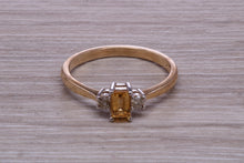 Load image into Gallery viewer, Petite Citrine and Diamond set Yellow Gold Trilogy Ring