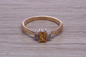 Petite Citrine and Diamond set Yellow Gold Trilogy Ring