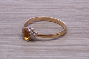 Petite Citrine and Diamond set Yellow Gold Trilogy Ring