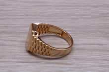 Load image into Gallery viewer, Rolex strap style Signet ring, suitable for ladies and gents of all age groups, available in your choice of precious metals