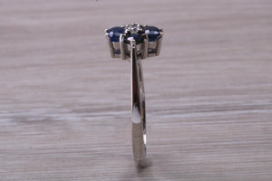 Blue Sapphire and Diamond set White Gold Ring