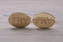 Load image into Gallery viewer, Personalised Oval Gentlemen&#39;s Gold Cuff Links