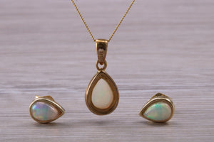 Opal Earrings with Matching Necklace set in Yellow Gold