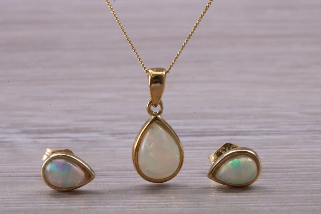 Opal Earrings with Matching Necklace set in Yellow Gold