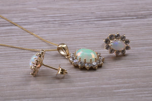 Oval cut Opal Earrings with Matching Necklace set in Yellow Gold