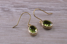 Load image into Gallery viewer, Natural Oval cut Peridot dropper earrings, set in solid 9ct Yellow gold