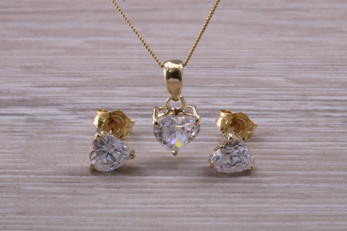 Love Heart cut Yellow Gold C Z set Diamond Look Earrings and Matching Necklace