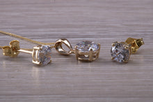 Load image into Gallery viewer, Round cut Yellow Gold C Z set Diamond Look Earrings and Matching Necklace