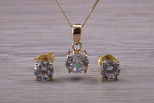 Load image into Gallery viewer, Round cut Yellow Gold C Z set Diamond Look Earrings and Matching Necklace