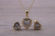 Load image into Gallery viewer, Love Heart cut C Z set 9ct Yellow Gold Earrings and Matching Necklace