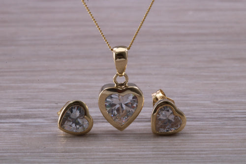 Love Heart cut C Z set 9ct Yellow Gold Earrings and Matching Necklace