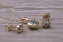 Load image into Gallery viewer, Love Heart cut C Z set 9ct Yellow Gold Earrings and Matching Necklace