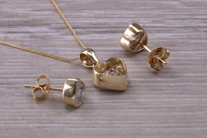 Love Heart cut C Z set 9ct Yellow Gold Earrings and Matching Necklace