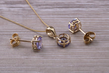 Load image into Gallery viewer, Round cut Tanzanite Earrings with Matching Necklace set in Yellow Gold