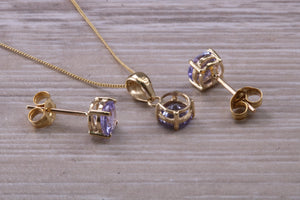 Round cut Tanzanite Earrings with Matching Necklace set in Yellow Gold