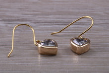 Load image into Gallery viewer, Love Hearts cut Diamond White Cubic Zirconia set Dropper Earrings, set in Yellow gold