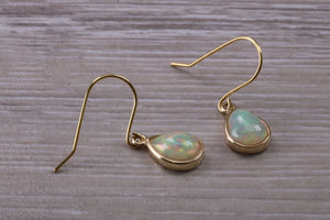 Beautiful Sparkly Tear Drop cut Opal set Yellow Gold Dropper Earrings