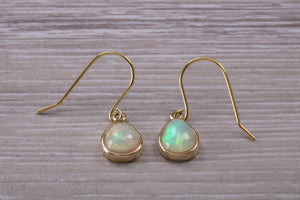 Beautiful Sparkly Tear Drop cut Opal set Yellow Gold Dropper Earrings