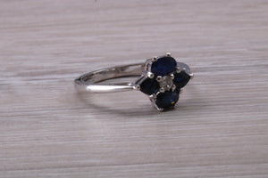 Blue Sapphire and Diamond set White Gold Ring