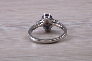 Blue Sapphire and Diamond set White Gold Ring