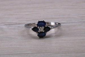 Blue Sapphire and Diamond set White Gold Ring