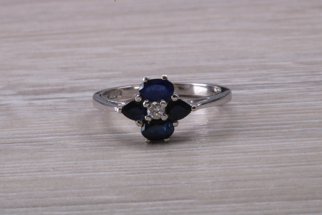 Blue Sapphire and Diamond set White Gold Ring