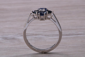 Blue Sapphire and Diamond set White Gold Ring