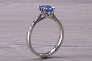 One carat Ceylon Blue Sapphire and Diamond set ring, natural Sapphire and Diamonds, guaranteed Ceylon Sapphire, Platinum or 18ct Yellow Gold