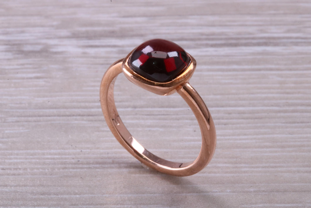 Cabochon cut Garnet set Rose Gold Solitaire