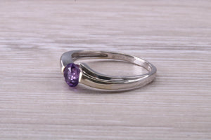 Round cut Natural Amethyst set White Gold Ring