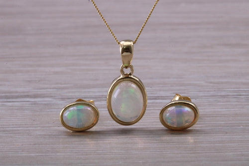 Opal Earrings with Matching Necklace set in Yellow Gold