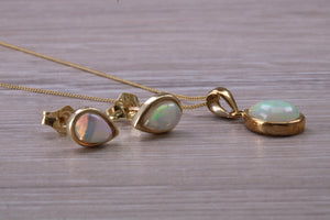 Opal Earrings with Matching Necklace set in Yellow Gold