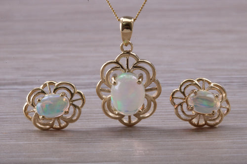 Opal Earrings with Matching Necklace set in yellow Gold