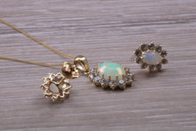 Load image into Gallery viewer, Oval cut Opal Earrings with Matching Necklace set in Yellow Gold