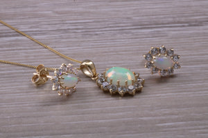 Oval cut Opal Earrings with Matching Necklace set in Yellow Gold