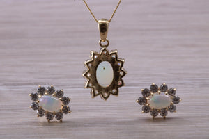 Oval cut Opal Earrings with Matching Necklace set in Yellow Gold