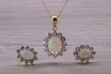 Load image into Gallery viewer, Oval cut Opal Earrings with Matching Necklace set in Yellow Gold