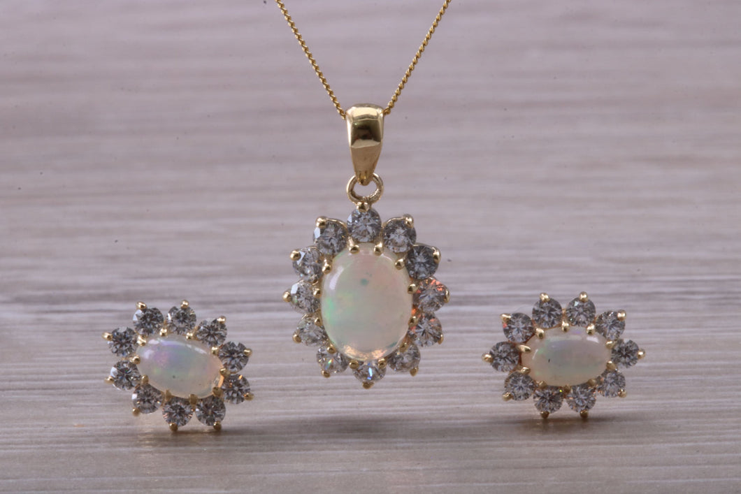 Oval cut Opal Earrings with Matching Necklace set in Yellow Gold