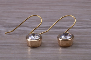 Oval cut Diamond White Cubic Zirconia set Yellow Gold Dropper Earrings