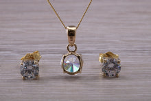 Load image into Gallery viewer, Round cut Yellow Gold C Z set Diamond Look Earrings and Matching Necklace