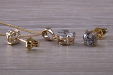 Load image into Gallery viewer, Round cut Yellow Gold C Z set Diamond Look Earrings and Matching Necklace