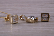 Load image into Gallery viewer, Square cut Yellow Gold Earrings and Matching Necklace