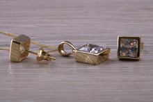 Load image into Gallery viewer, Square cut Yellow Gold Earrings and Matching Necklace