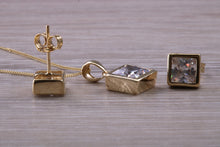 Load image into Gallery viewer, Square cut Yellow Gold Earrings and Matching Necklace