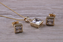 Load image into Gallery viewer, Square cut Yellow Gold Earrings and Matching Necklace