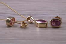 Load image into Gallery viewer, Oval cut Pink Sapphire Earrings and Matching Necklace Set in Yellow Gold