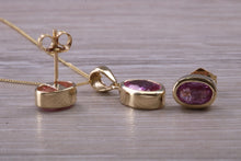 Load image into Gallery viewer, Oval cut Pink Sapphire Earrings and Matching Necklace Set in Yellow Gold