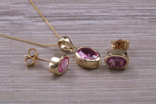 Load image into Gallery viewer, Oval cut Pink Sapphire Earrings and Matching Necklace Set in Yellow Gold